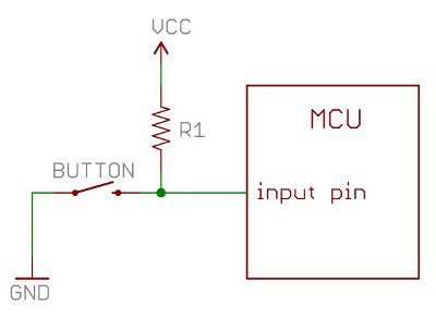 Sebuah tombol dengan pull-up resistor